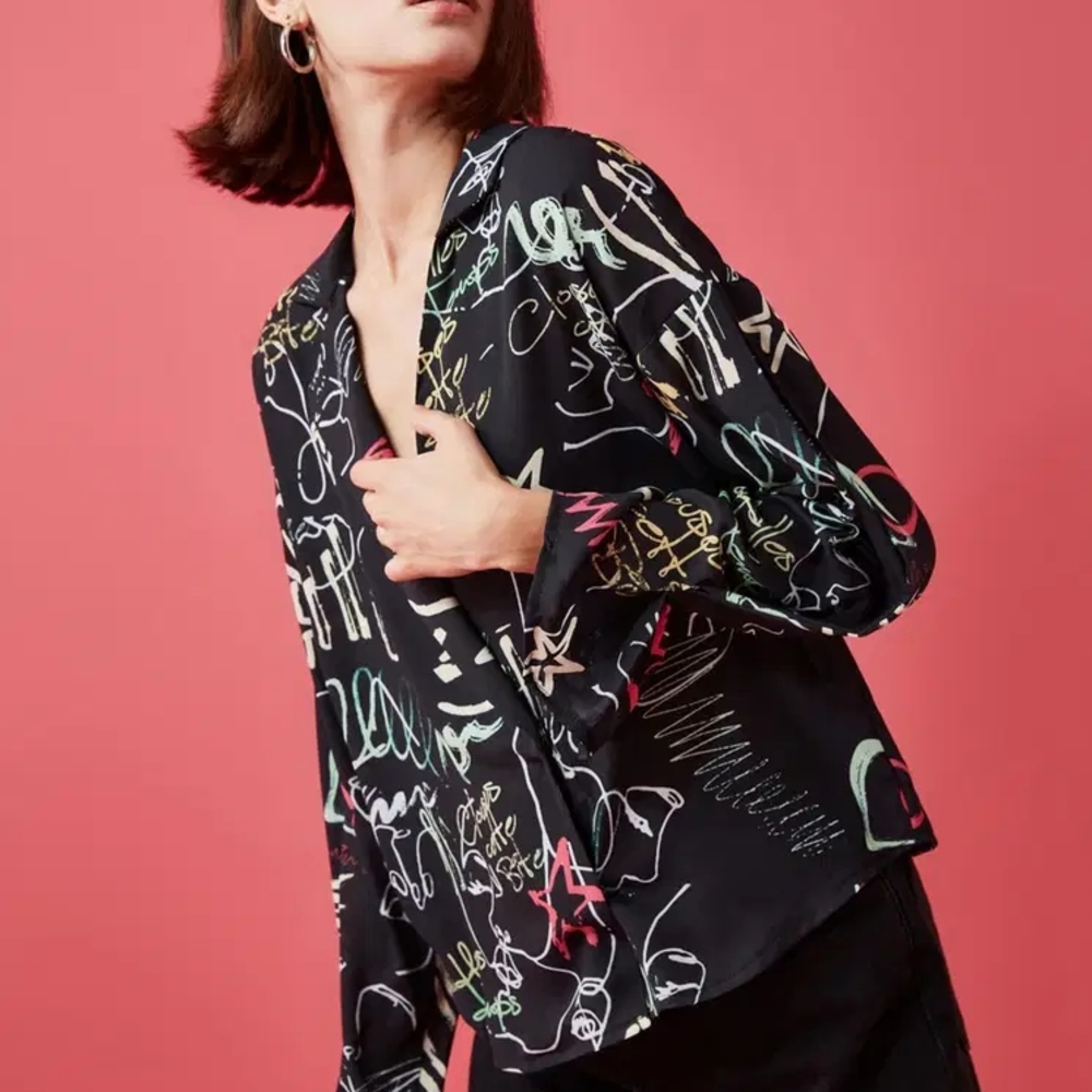 Aritzia Babaton Asymmetrical Graphity Martin Blouse In Size Small NWOT - Picture 6 of 17